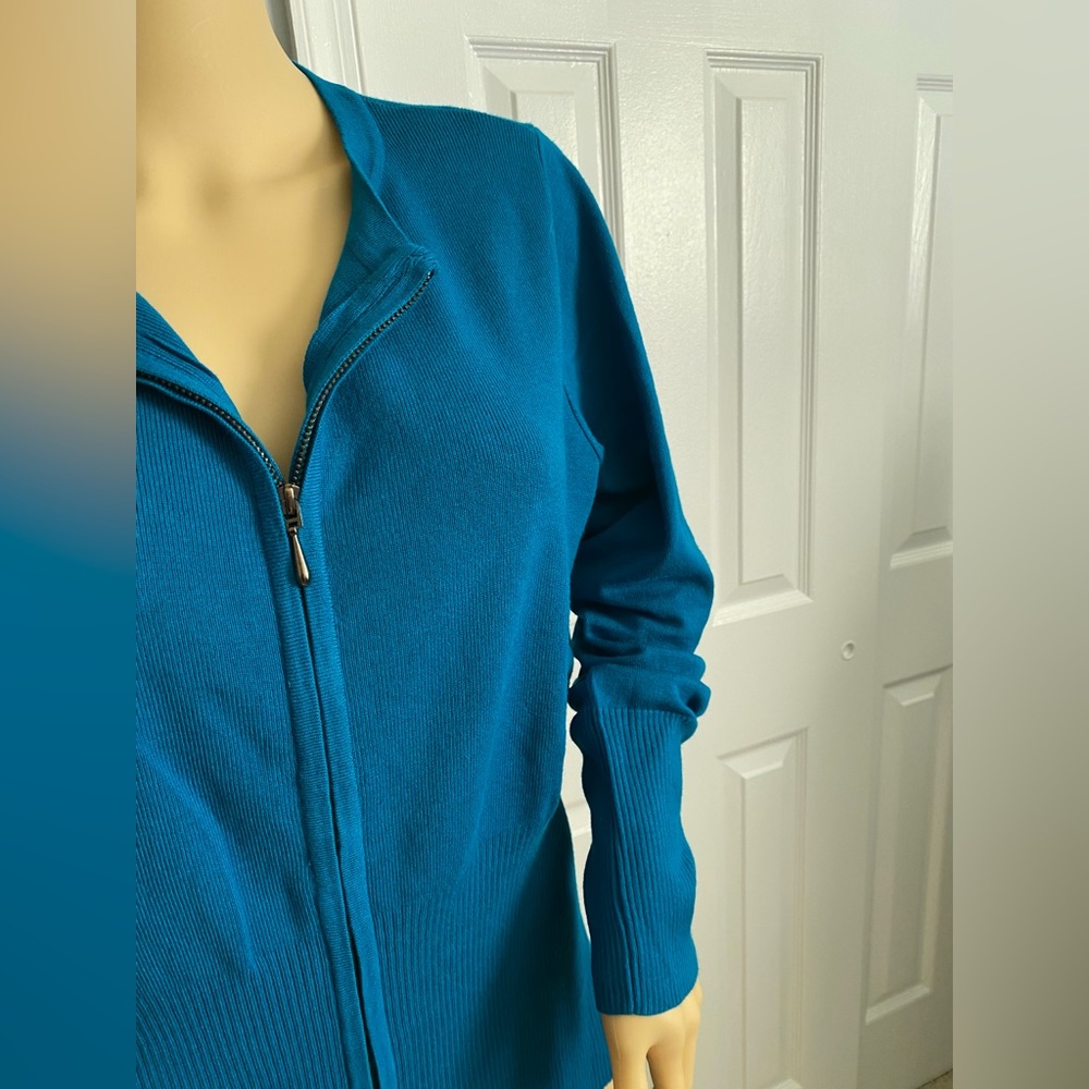 Blue-green zippered sweater / cardigan - Picture 2 of 3